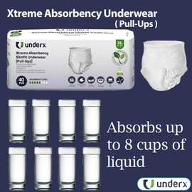 UnderX Adult Disposable Incontinence Underwear – Maximum Absorbency Pull Ups, Absorbs 8 Cups of Liquid, Overnight Comfort, Leak Protection, Soft Latex-Free Diaper (X-Large, 40 Count)