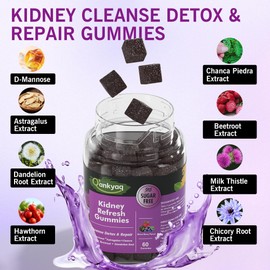 D mannose Gummies for Women, Kidney Cleanse Detox & Repair Gummies – Urinary Health & Kidney Stone* Support, Chewable D-mannose with Astragalus, Dandelion, Milk Thistle – Vegan, Sugar-Free, 60 cts