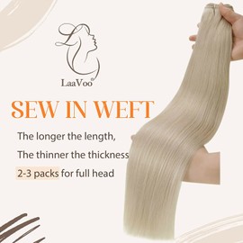 LaaVoo Real Hair Extensions Weft Blonde Extensions Real Hair Wefts for Sewing Platinum Blonde Sew-in Extensions Real Hair for Sewing Double Wefts 80 g #60 30 cm