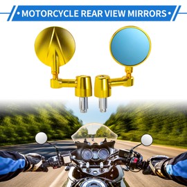 REPAIROCK 1 Set Motorcycle Rear View Mirrors Bar End Side Mirrors Mount Universal Adjustable Aluminum Alloy Gold Tone Round Shape