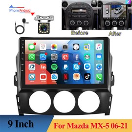 Android 13 Double Din Car Stereo for Mazda MX-5 2006-2021 w/Wireless Carplay Android Auto, 9 Inch IPS Touch Screen Car Audio Receiver GPS Navigation Bluetooth FM AM AHD SWC AHD Backup Camera, 2+32G