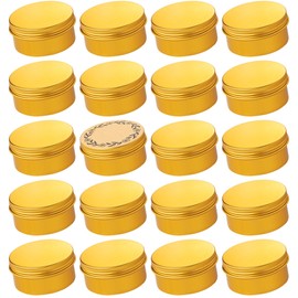 24 Pack 4oz/120ml Screw Top Aluminum Tin Jars with Screw Lids and Blank Labels - Refillable 120ml Metal Containers for Lip Balms, Candles, Salves, Spices, Crafts(Gold)