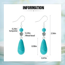 GLLBTPT Turquoise Dangle Earrings 925 Sterling Silver for Women Drop Earrings Boho Western Costume Jewelry for Women (water droplet)