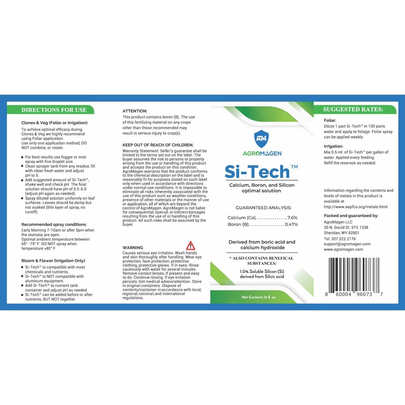 AgroMagen, Si-Tech Silica, Mono-Silicic Acid Plant Nutrient Solution with Proprietary