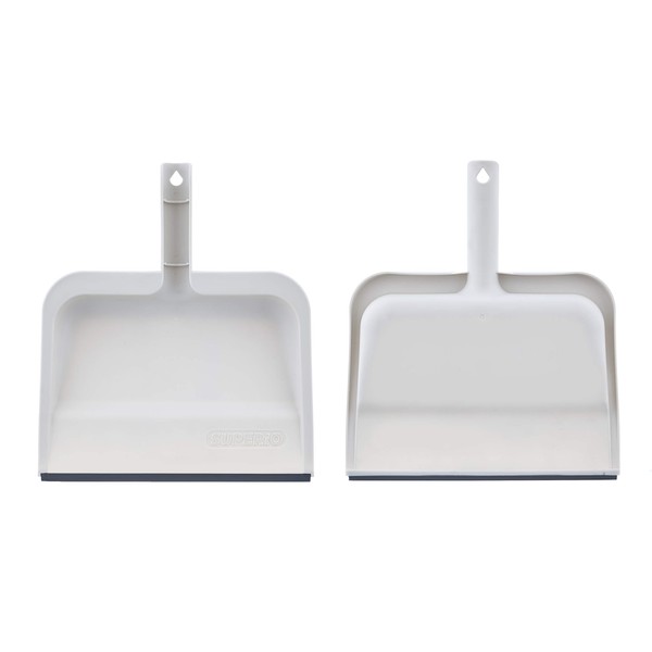 Superio Clip-On Dustpan with Rubber Lip - 10-inch Wide Durable Plastic Dust Pan with Comfort Grip Handle, White, 2-Pack