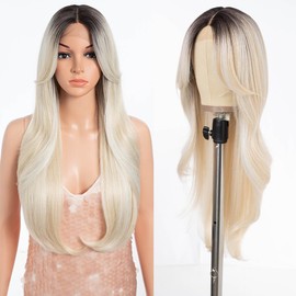 Style Icon TTPG 6/613F/1001E Synthetic Lace Front Wigs HD Lace Middle Part Wigs Long Wigs for Women Pre Plucked Wigs with Bangs of Door Curtain Style (26 Inches, 66 Inches/66 cm)