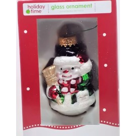 Snowman with Broom Christmas Tree Ornament Miniature Non Shatter Glass 4 inches Tall