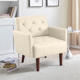 Hdxdkog White Leather Accent Chair for Living Room Comfy Upholstered Arm Chair Compact Single Reading Chair for Waiting Room Bedroom Office Small Spaces (White, 29.1" x 25.6" x 31.1")