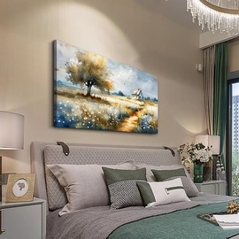 FUHAIHUA Canvas Wall Art For Living Room Large Wall Decor For Bedroom Modern Office Decorations Pastoral Wall Pictures Scenery Watercolour Wall Paintings Artwork Farmhouse Home Decor Mural 24x48 In