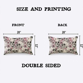 TKS MITLAN Skull and with Flowers Pillow Cover 12x20 inch Pink Cherry Rustic Linen Throw Pillow Covers 12x20 Inch for Sofa Couch Decoration
