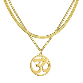 AB India Crafts Subtle Mantra Om Aum Symbol Pendant with Decorative Double Chain Tested Stainless Steel Colour Silver in Jewellery Box | India Spirituality Meditation Yoga, Stainless Steel