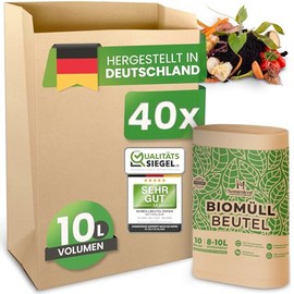 Organic Bin Liners, 10 L, Pack of 40, Organic Bin Liners with Optimal Strength and Durability, Compostable Bin Liners, the Sustainable Disposal Solution for Catering and Household