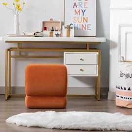 Hdxdkog Foot Stool, Modern S-Shape Velvet Ottoman Makeup Chair Footstool Under Desk, Upholstered Extra Seating for Living Room, Bedroom, Entryway, Office (Orange)