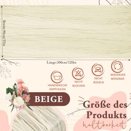 CUEMOON Stylish Bohemian Gauze Natural Beige Table Runner, Thin Table Runner, Birthday Decoration, Wedding Ribbon, 70 x 300 cm, Beige