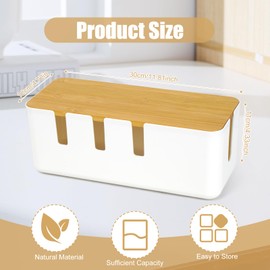 Cable Management Box, White, Cable Hide Box, 30 x 12 x 11 cm, ABS Cable Storage Box for Hiding Cables, Cable Management Box with Wooden Lid for TVs, Desks, Home, Office