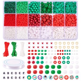 Christmas Beads for Jewelry Making, Clay Bead Bracelet Making Kit for Christmas, Green Polymer Heishi Beads Letter Beads for Friendship Bracelet Adults Christmas Jewelry Making 1Set