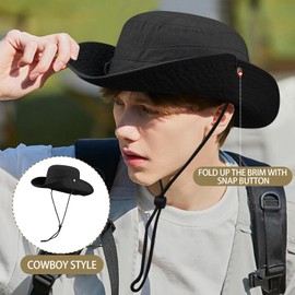 Clakllie Unisex Bucket Hat with Chin Strap Cotton Boonie Hat Outdoor Safari Hat Summer Sun Hats Casual Fishing Hat Cowboy Hats UPF50+ Hat
