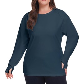 Inno UPF 50+ Plus Size Workout Shirt for Women Long Sleeves Moisture Wicking Tshirt Running Hiking Sports Tops,Navy 1X