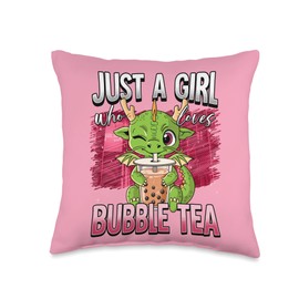 Boba Tea Lover Gifts Boba Dragon Just A Girl Who Loves Bubble Tea Throw Pillow, 16x16, Multicolor