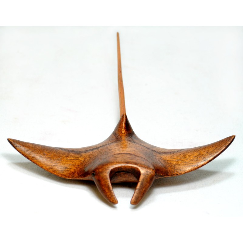 6" Wide Hand Carved Wood Hawaiian Manta Ray
