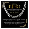 To My King Gift Necklace Gift for Him from Wife to Husband Valentine Gift for Husband Cuban Link Chain Necklace for Man Gift For Boyfriend (Standard Gift Box)
