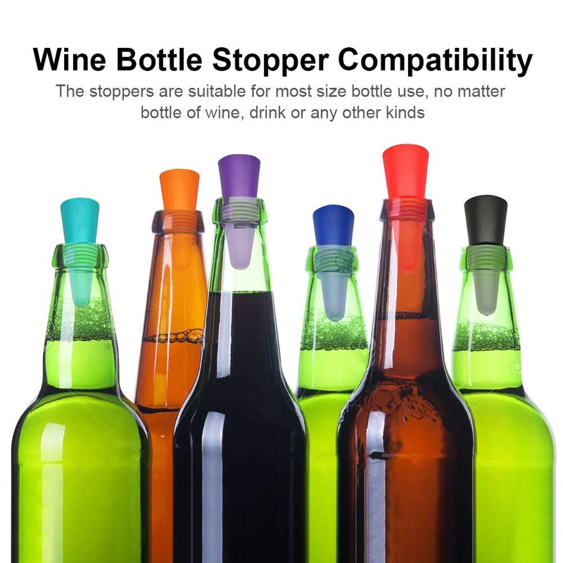 6PCS Wine Stoppers, AK1980 Silicone Reusable Sparkling Wine Bottle Stopper