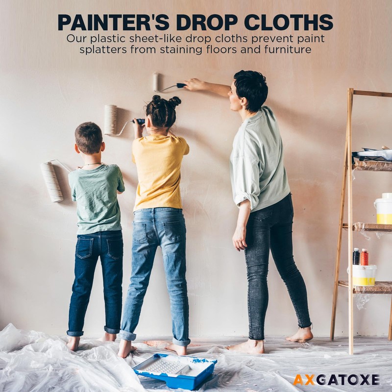 Axgatoxe 12 x 9 Ft Plastic Drop Cloths for Painting
