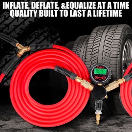 Off-Road Rapid 4-tire Inflation Deflation System, Portable Simultaneous 4 Wheels Inflator Deflator with Digital Pressure Equalizer Gauge, Overlanding Tire Pressure Adjustment Control Kit