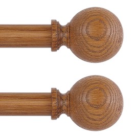 HTZON 2 Pack Wood Curtain Rods for Windows 18 to 60 Inch,1 Inch Wood Grain Ball Adjustable Curtain Rod,Boho Heavy Duty Curtain Rods,Farmhouse Rustic Window Curtains Rods,Brown Drapery Rods Set 18-60"