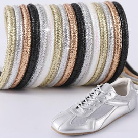 Rhinestone Shoe Laces & Glitter- Bling Crystal Drawstring Cords for Sneakers (120cm0.4cm Diameter), Gold, Free adjustment