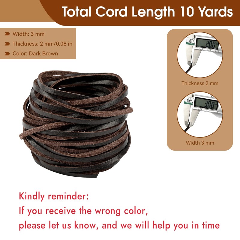 10 Yards 3MM Flat Genuine Leather Cord, PEASUG Real Leather