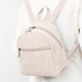 Mayoii Corduroy Mini Backpack Small Backpacks for Women Small Rucksack Women Lightweight Adjustable Strap Bag for Travel Shopping and Daily Use (White)
