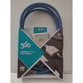 360 Habitat USB Premium Charging 4-Port Hub 6 Ft. Braided Cord Summer Twilight