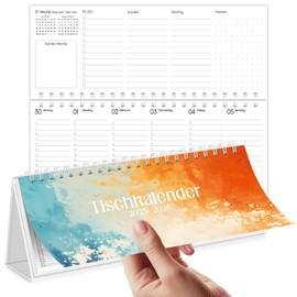 SKYDUE Desk Calendar 2026 Landscape, Calendar 2025 Desk Calendar, Weekly Calendar from July 2025 to December 2026, Standing Calendar with 1 Week 2 Pages, Calendar 29.7 x 11.7 cm (Orange)