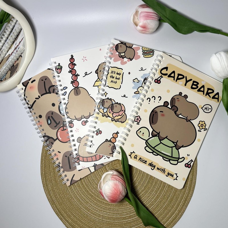 Capybara Spiral Notebooks, 4 Packs 5.5" x 8.3" A5 Wirebound