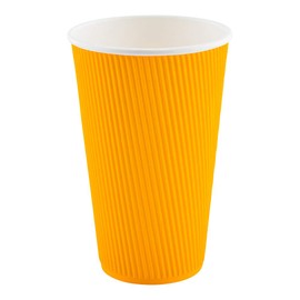 Restaurantware 20 Ounce Ripple Insulated Coffee Cups, 250 Double Wall Corrugated Tumblers, Leakproof, Sustainable Yellow Paper Design, Ribbed Surface, Secure Grip, Matching Lids Sold Separately