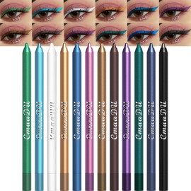 evpct 12Pcs Colored Gel Glitter Eyeliner Pencils Set Dark Light Emerald Green Sky Royal Blue Black White Pink Purple Brown Gold Eyeliner Pencils Eye Liner Liquid Liner Waterproof Smudge Proof delineadores