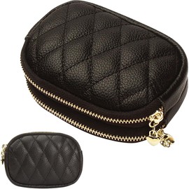 Coin Purse, Mini Wallet, Compact Genuine Leather, Women's Wallet, Gift Packaging, Small, Pouch, Small Items, Men's, Commuter Holder, Double Pockets, Handheld, Keyring Included, Stylish, Popular, Black