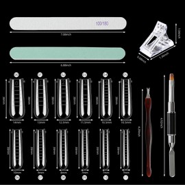 Haakong Dual Nail Forms Set 120Pcs Extension Forms Coffin Nail Tips with 12 Sizes Scale Nail Clips Gel Brush Picker Nail Files Stickers Cuticle Fork Gel Nail Mold Kit for Nail Art Design DIY