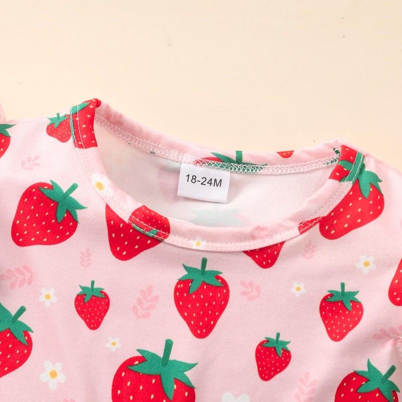 GOTHLETIC Toddler Pink Strawberry Dresses Girls Summer Flutter Sleeve Shirred