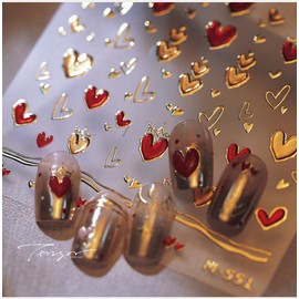 Heart Nail Stickers 5D Bronzing Gold Heart Nail Decals for Nail Art Red Heart Stickers for Nails Valentines Day Nail Art Supplies Self-Adhesive Love Heart Nail Stickers for Women Nail Art Decorations