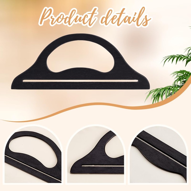 PH PandaHall Black D-Shaped Wooden Bag Handles, 2 Pack, 30cm