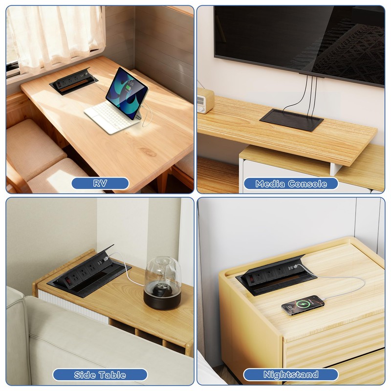 Recessed Conference Table Power Hub with 4 USB Ports,3AC TR