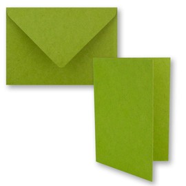 Gustav Neuser 50 x Vintage Kraft Paper Folding Cards Set - Light Green (Green) - with Envelopes DIN B6-12 x 16.9 cm - Blank Recycled Folding Cards