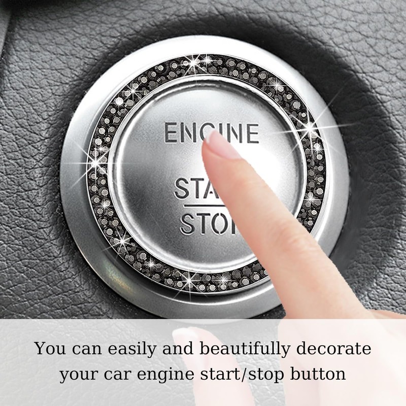 Gasedin Car Engine Start Stop Decoration Ring, Sparkling Crystal Vehicle