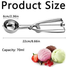 KSVFTB Ice Cream Scoop, Stainless Steel Ice Cream Scoop with Trigger, Cookie Scoop Large Sized (6cm), Icecream Scoop, Potato Scoop for Meatballs, Mellon Balls, Mashed Potatoes and Muffins
