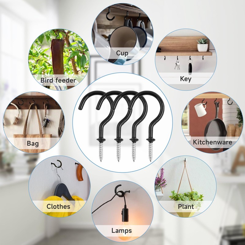 KINGLAKE Pack of 12 Screw Hooks, Cup Hooks, Clothes Line