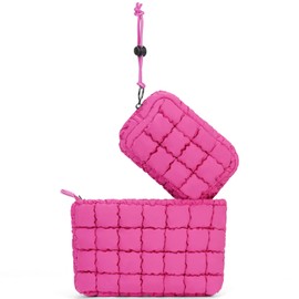 ANKICK Quilted Makeup Bag and Zip Card Pouch Key Chain Puffer Cosmetic Bag Travel Cute Makeup Bag Organizer Mini Coin Purse