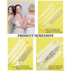 Jecery 3 Pieces Rhinestone Bridal Wedding Sash Belts Handmade Crystal Bridesmaid Sash for Formal Evening Dress Belts, Beige, Adjustable