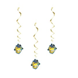 Despicable Me Birthday Party Supplies Bundle Includes 1 Plastic Door Poster, 3 Hanging Swirl Decorations, 1 Dinosaur Sticker Sheet